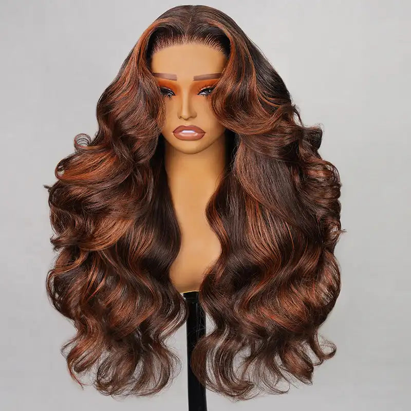 6x5 Pre-Cut Long Wavy Glueless Wig - Caramel Ombre