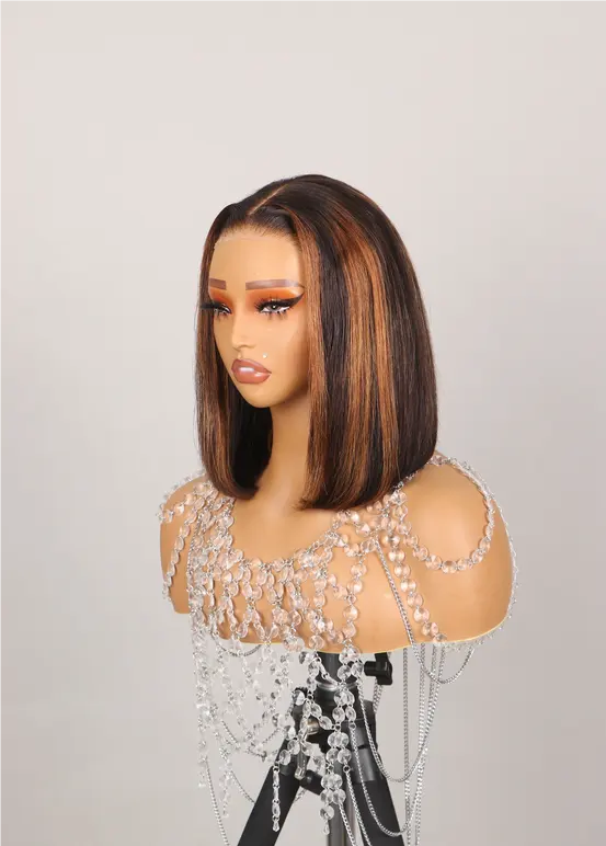 6x5 Glueless Bob Wig - Caramel Brown Highlights