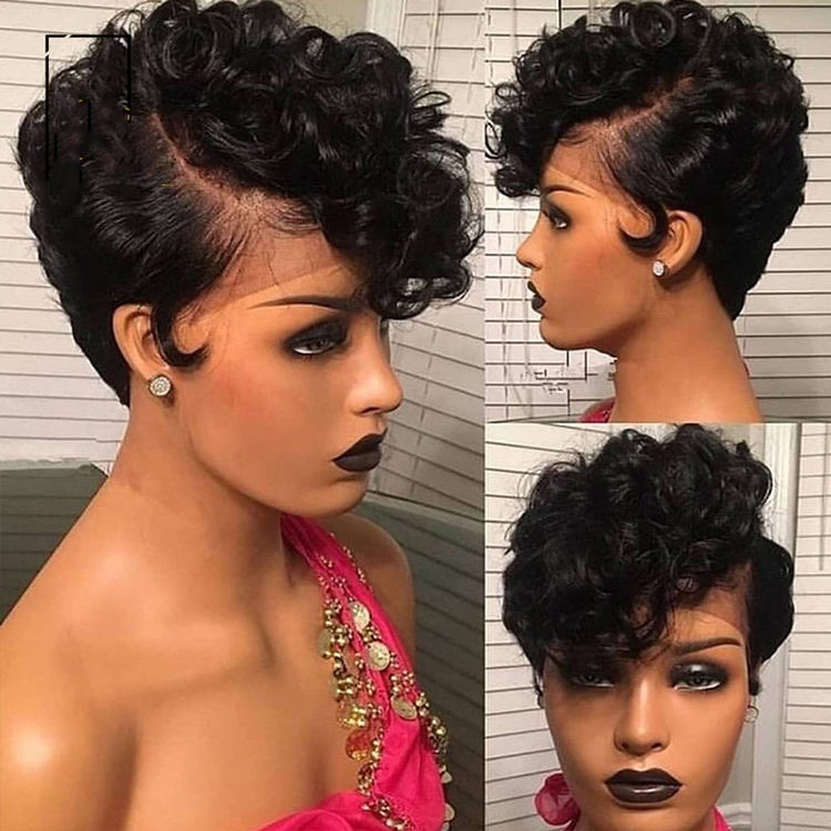 Short Pixie Curly Frontal Lace Bob Wig